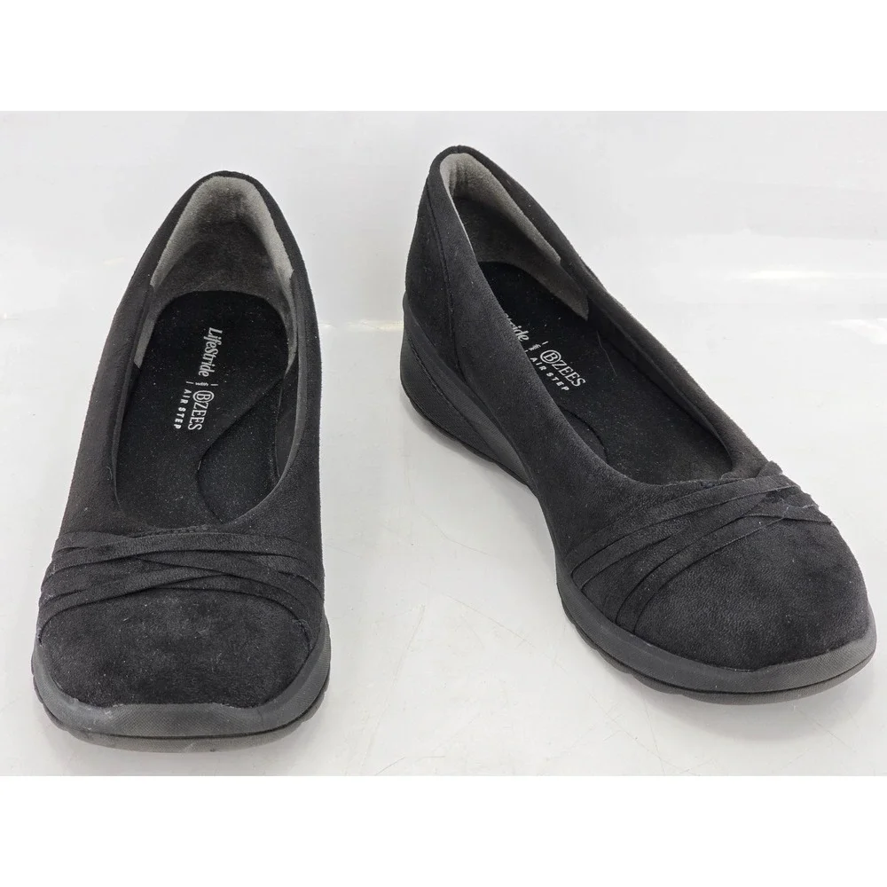 LifeStride Bzees Air Step Shoes Womens 9.5M Black Wedge Slip On -Excellent